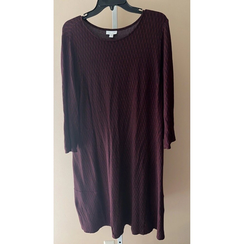 J. Jill Ponte Knit Tunic Dress Stretch Burgundy Black Print 3/4 Sleeve L